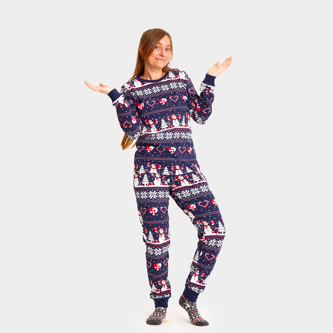 Pijama de Natal Familiar com Bonecos de neve e Corações Mulher