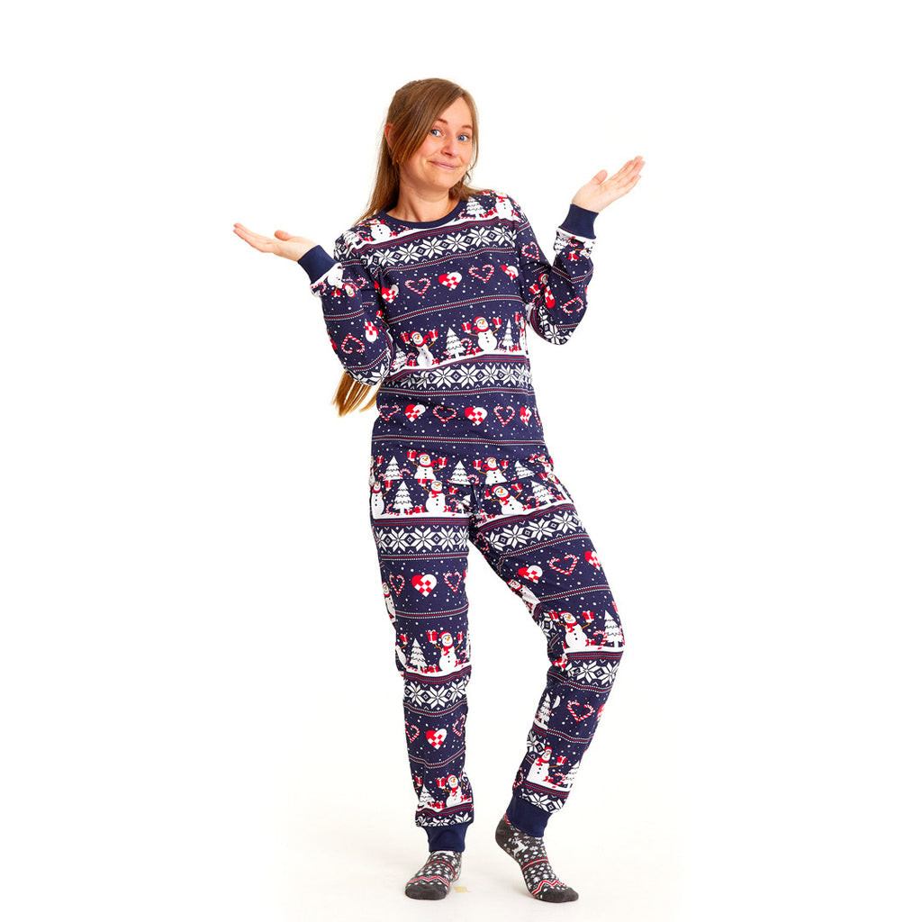 Pijama de Natal Familiar com Bonecos de neve e Corações Mulher