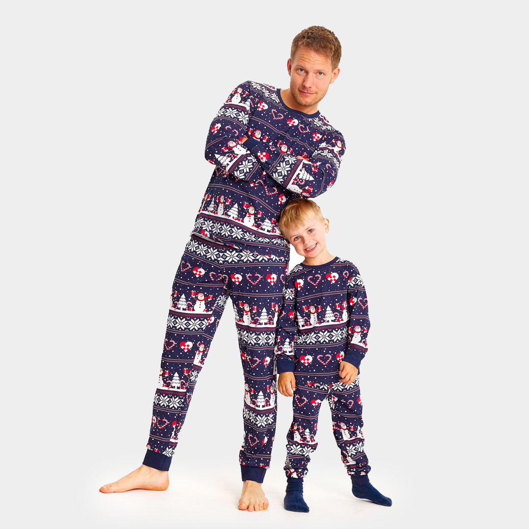 Pijama de Natal Familiar com Bonecos de neve e Corações