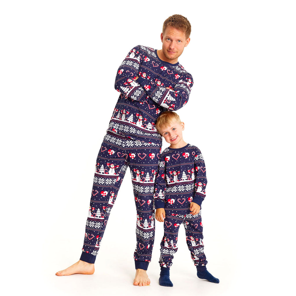 Pijama de Natal Familiar com Bonecos de neve e Corações