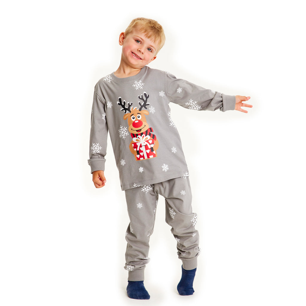 Pijama de Natal Familiar Cinza com Rena Rudolph Crianças