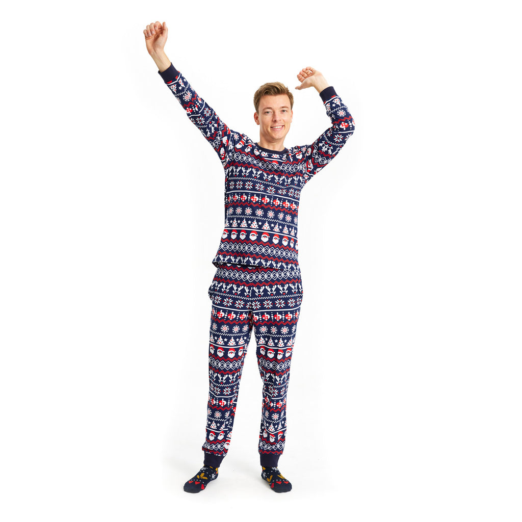 Pijama de Natal Familiar com Pai Natal, Árvores e Corações Homem