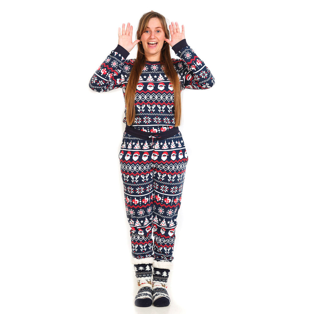 Pijama de Natal Familiar com Pai Natal, Árvores e Corações Mulher