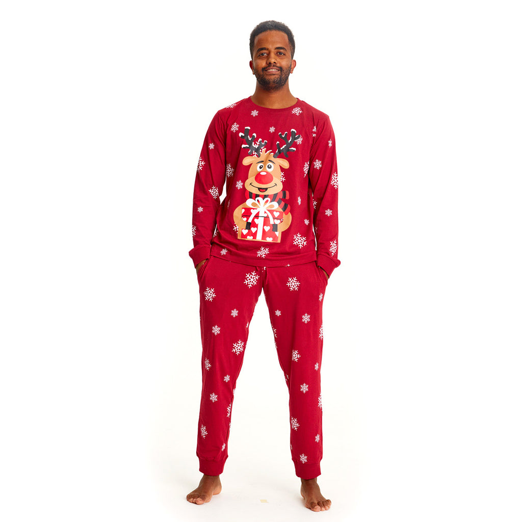 Pijama de Natal Familiar Vermelha com Rena Rudolph Homem