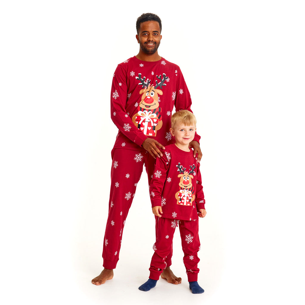 Pijama de Natal Familiar Vermelha com Rena Rudolph
