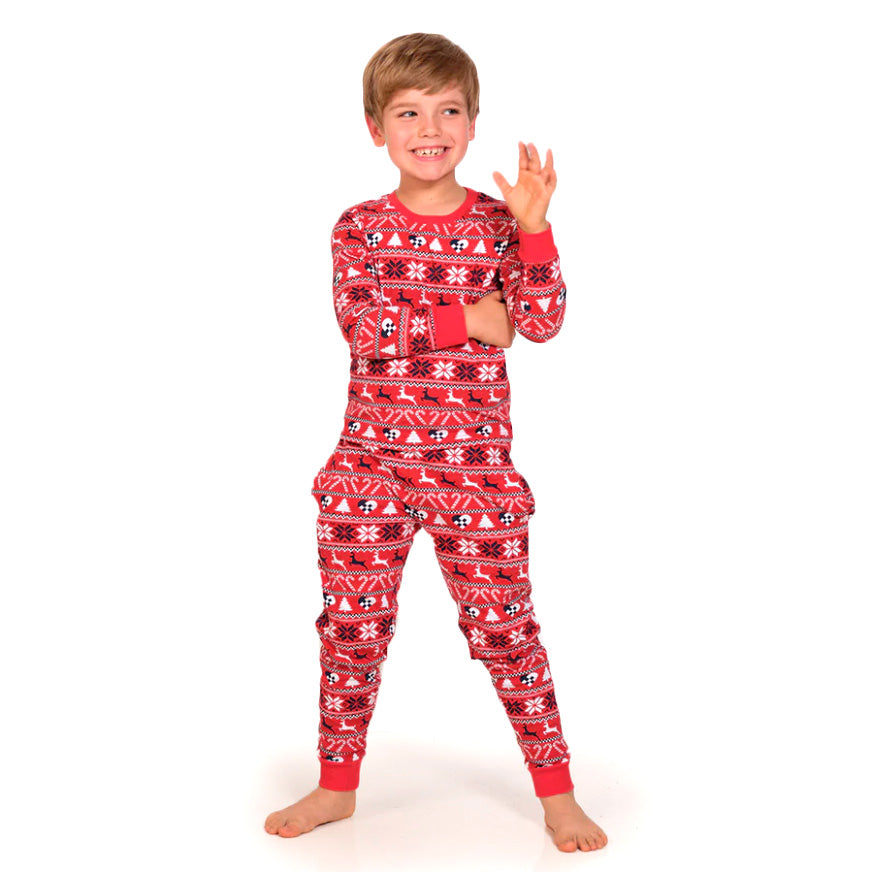 Pijama de Natal Familiar Vermelha com Renas e Árvores Crianças