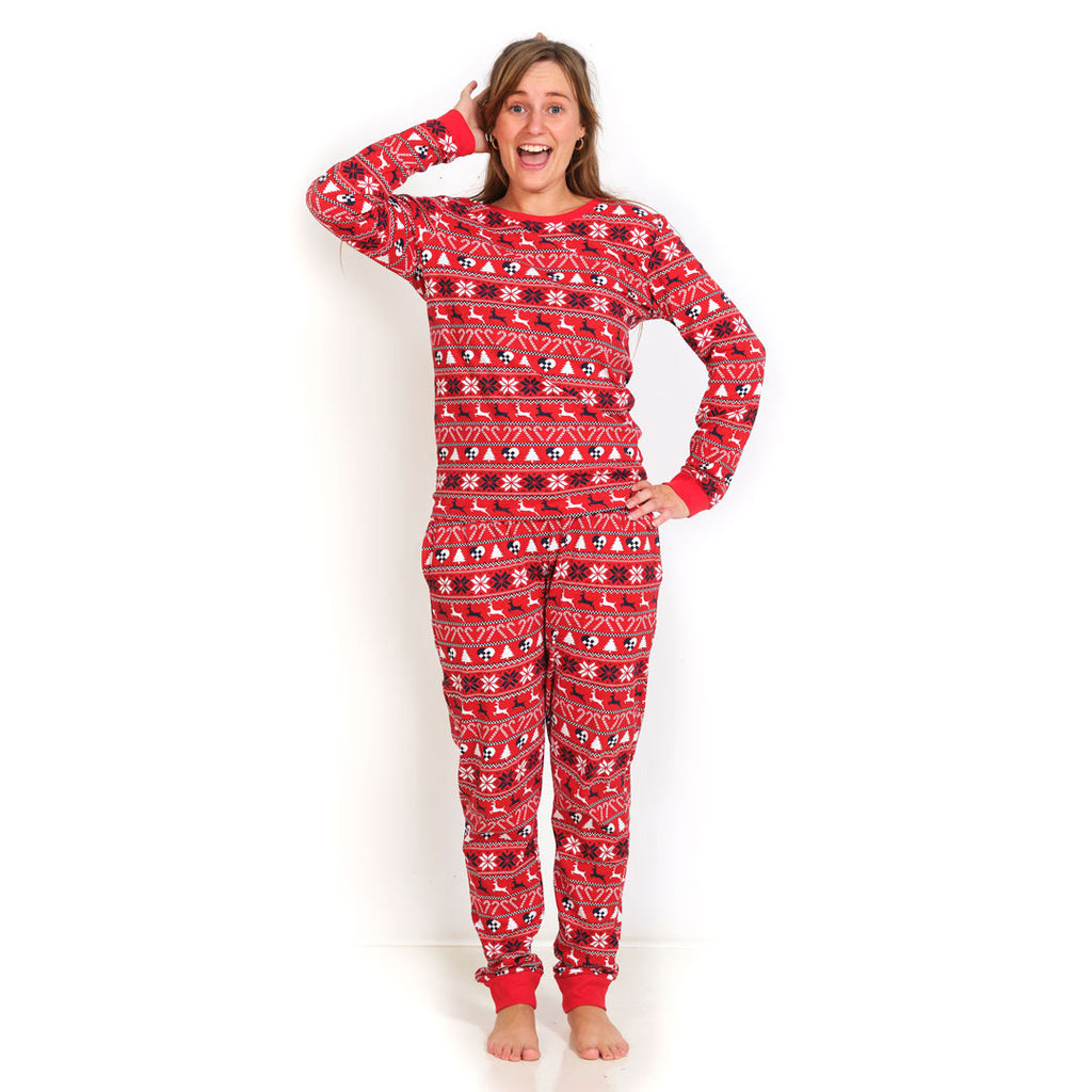 Pijama de Natal Familiar Vermelha com Renas e Árvores Mulher