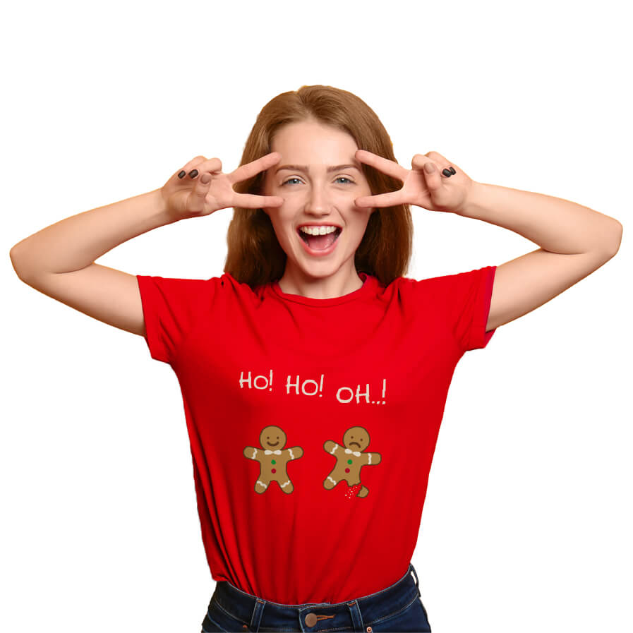 T-shirt de Natal Vermelha Gingerbreads Mulher