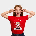 T-shirt de Natal Vermelha com Pai Natal Mulher