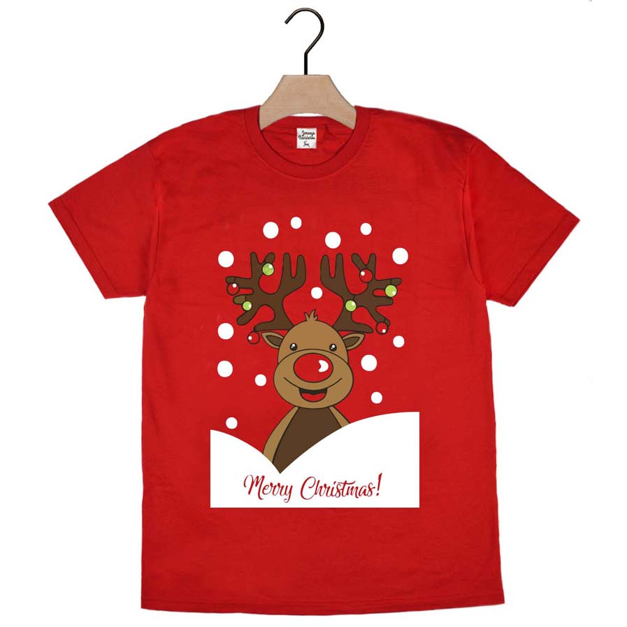 T-shirt de Natal Vermelha com Rena Rudolph 2021